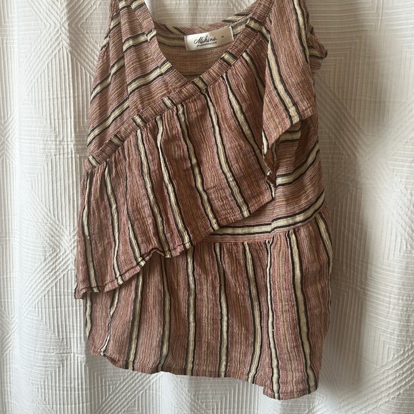 MAHINA Striped Brown Sleeveless Top Adjustable Straps Size Small - Picture 4 of 8